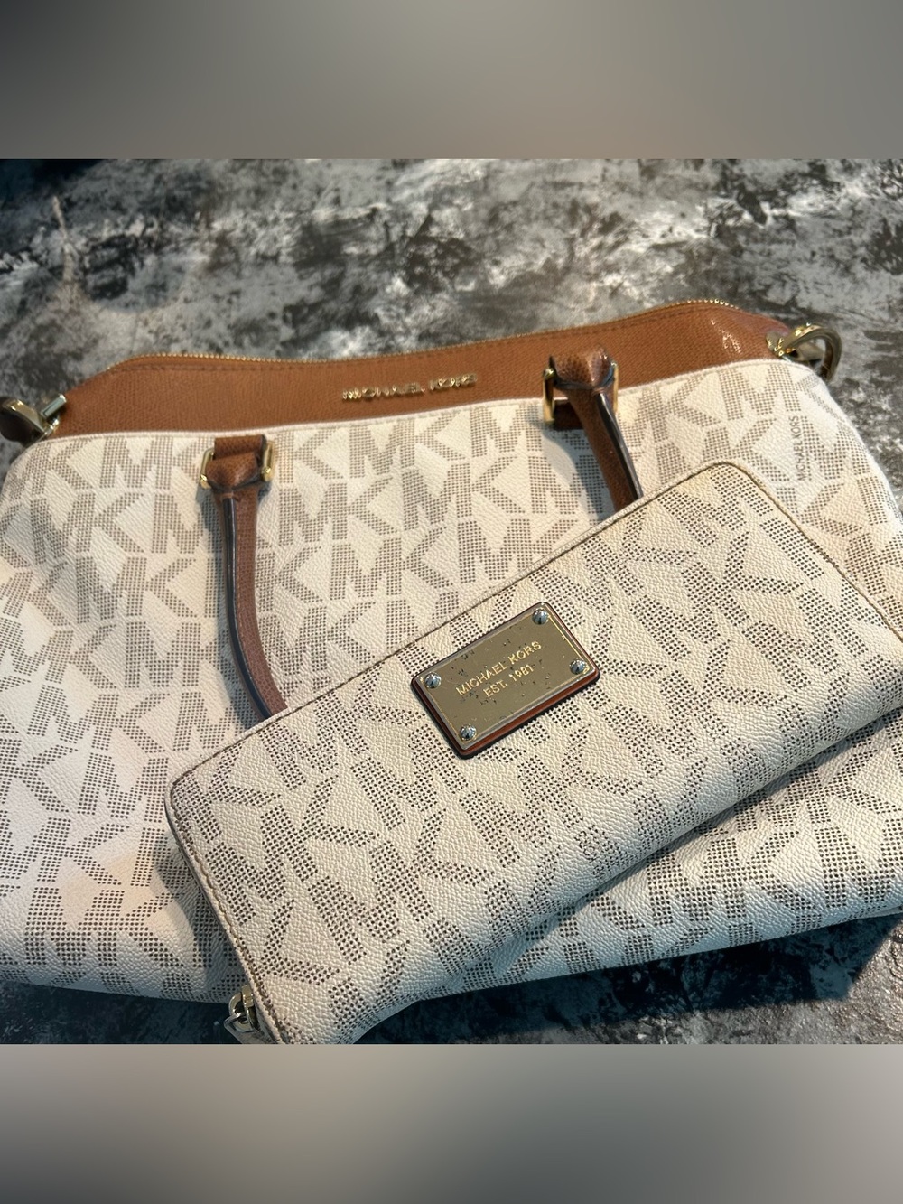 Michael Kors Aubrey satchel with matching large wristlet wallet